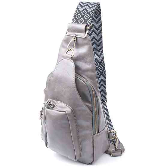 Удобная женская сумка из экокожи с акцентом на текстильную лямку Vintage 22777 Серый Киев