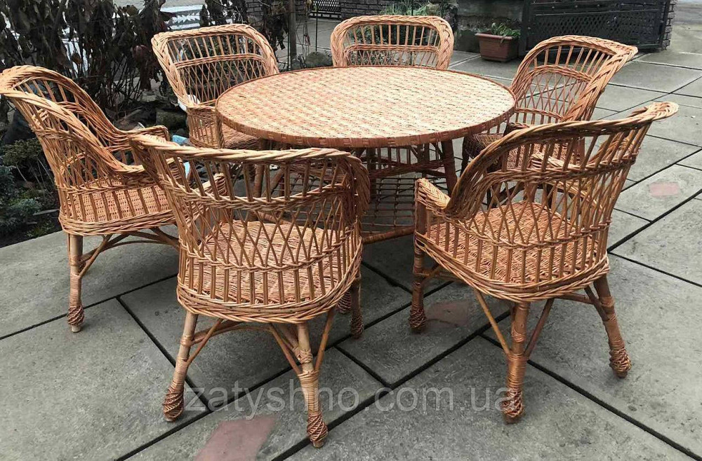 Плетені меблі на 6 персон | Меблі з лози з круглим столом | меблі з лози з великим столом Київ - фото 3