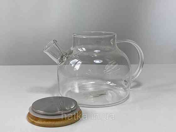Чайник заварювальний Olens "Вестерос" 600 мл скляний із бамбуковою кришкою для дому та ресторану Київ