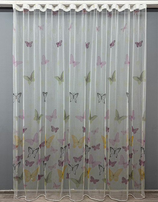 Тюль органза с крупным разноцветным принтом 