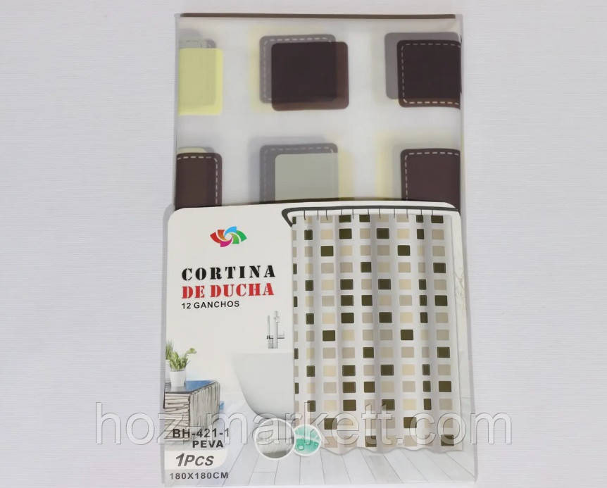 Штора в ванную силиконовая Эфиопия Квадратики шторка для ванной 180 х 180 см Харьков - изображение 1