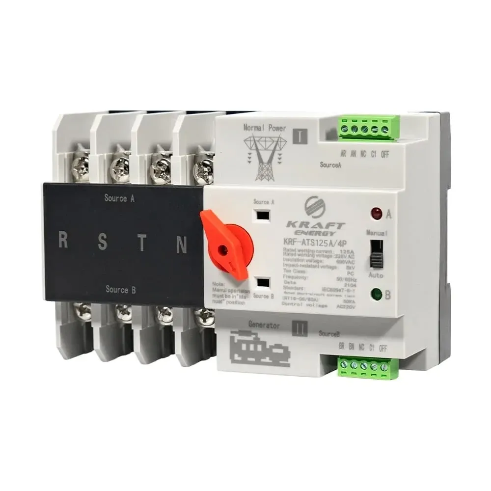 Автоматичний перемикач (АВР) під DIN-рейку Kraft KRF-ATS125A/4p 4 полюси (51-00106) Київ - фото 1