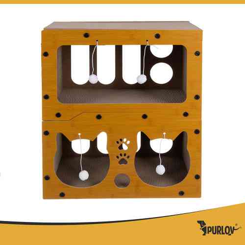 Когтеточка для кошки с двухэтажным домиком из картона и ДВП Purlov (27017) Нововолынск