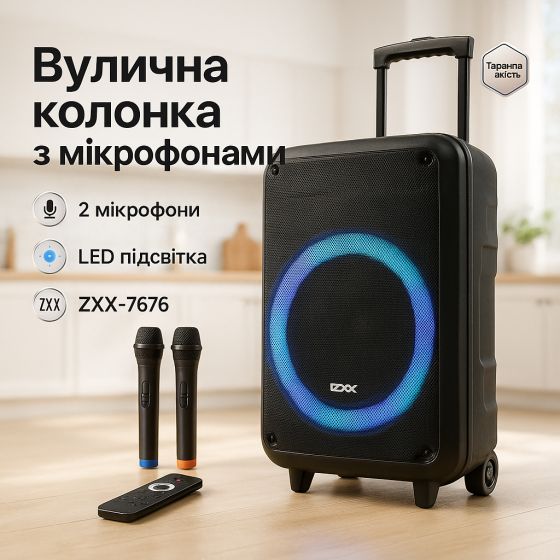 Акустична колонка з акумулятором ZXX-7676 200Вт портативна переносна колонка Bluetooth на колесах CT-14 Львів