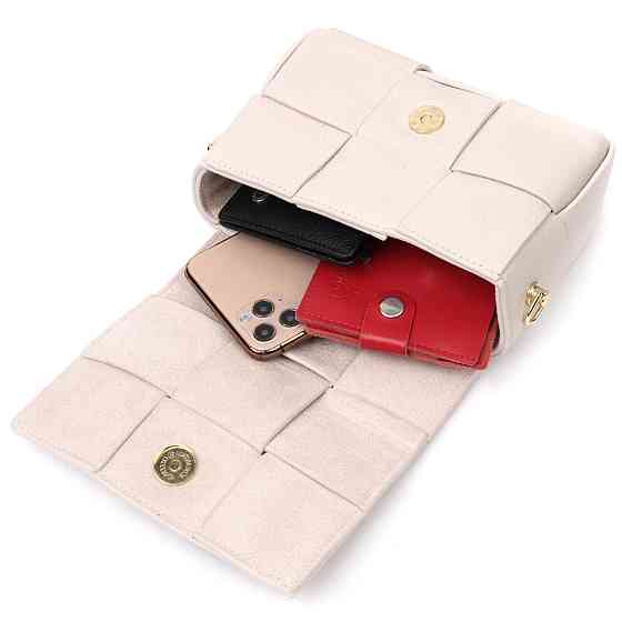 Вечерняя женская сумка с переплетами из натуральной кожи Vintage 22311 Белая Киев