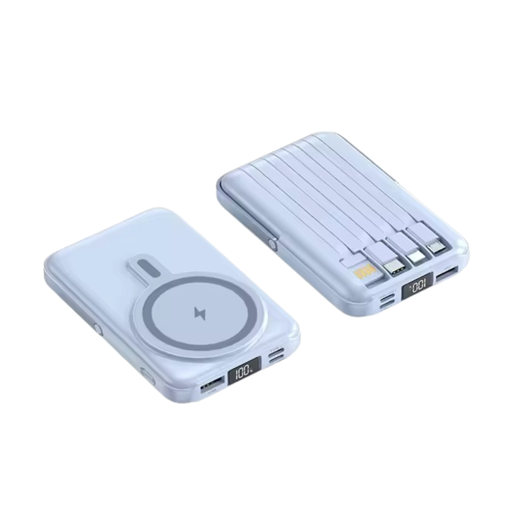 Повербанк беспроводной 10000 mAh с магнитной зарядкой 15W, быстрой зарядкой 22.5W, встроенными кабелями и подставкой Blue Каменец-Подольский - изображение 3
