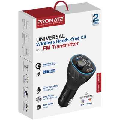FM модулятор Promate PowerTune 38w USB-A OTG/USB-A QC3.0/USB-C PD Black (powertune-38w.black) Вінниця