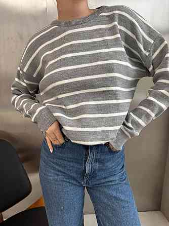 Жіночий базовий смугастий светр оверсайз шерсть 70% акрил 30% Меланж Одеса