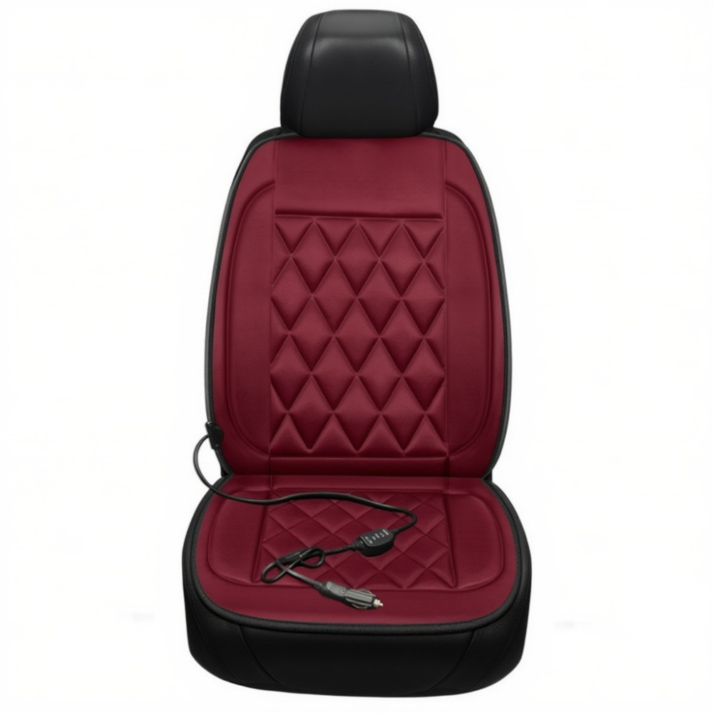 Комплект автомобільних накидок з підігрівом для сидінь 3в1 універсальні в машину від прикурювача 12В, колір бордовий Кам'янець-Подільський - фото 7