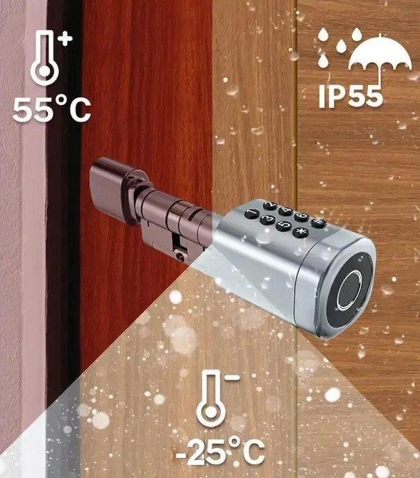 Умный дверной биометрический замок (цилиндр) SEVEN LOCK SL-7774BF black (35-90 мм) Киев - изображение 5