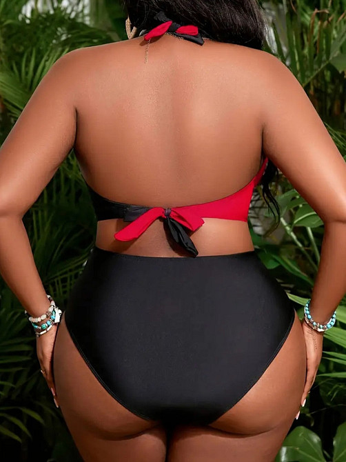 Раздельный купальник больших размеров женский черно-красный 2XL Киев - изображение 3