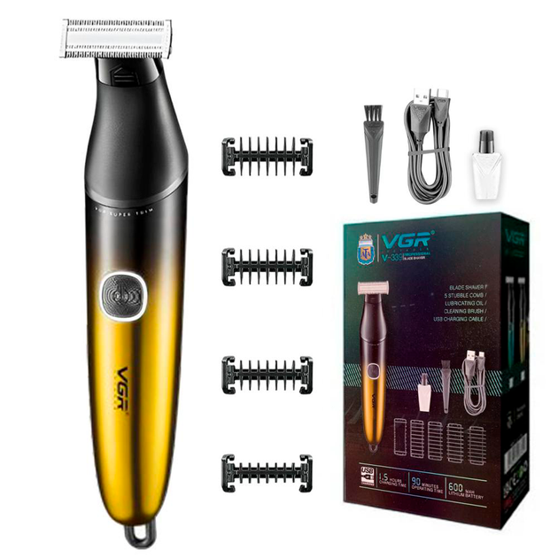 Бритва-тример для стриження бороди та вусів VGR V-339 (4 насадки) Золотистий Київ - фото 1