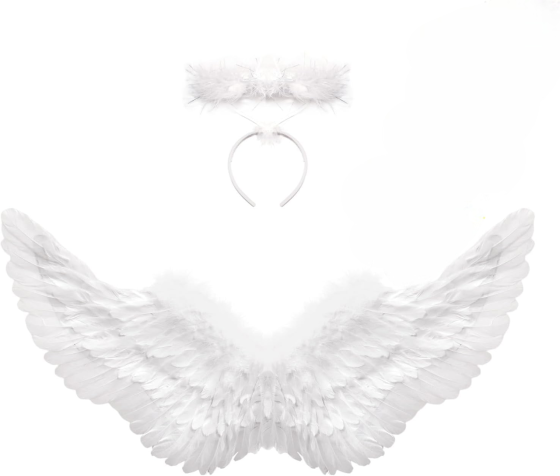 Крила ангела та німб білі для дітей, набір для образу янголятка з пір’я для вистав, свята, фотосесії, карнавалу, Хелловіну Київ
