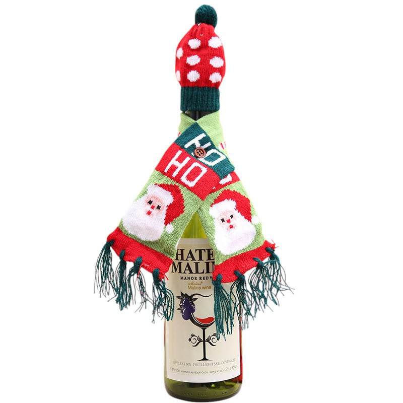 Новорічний одяг на пляшку Шапка та шарф на стіл one size різнобарвний Київ - фото 4