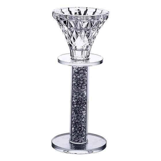 Підсвічник скляний на ніжці 6×15 см декоративний прозорий підсвічник на стіл HP-4-61L Київ