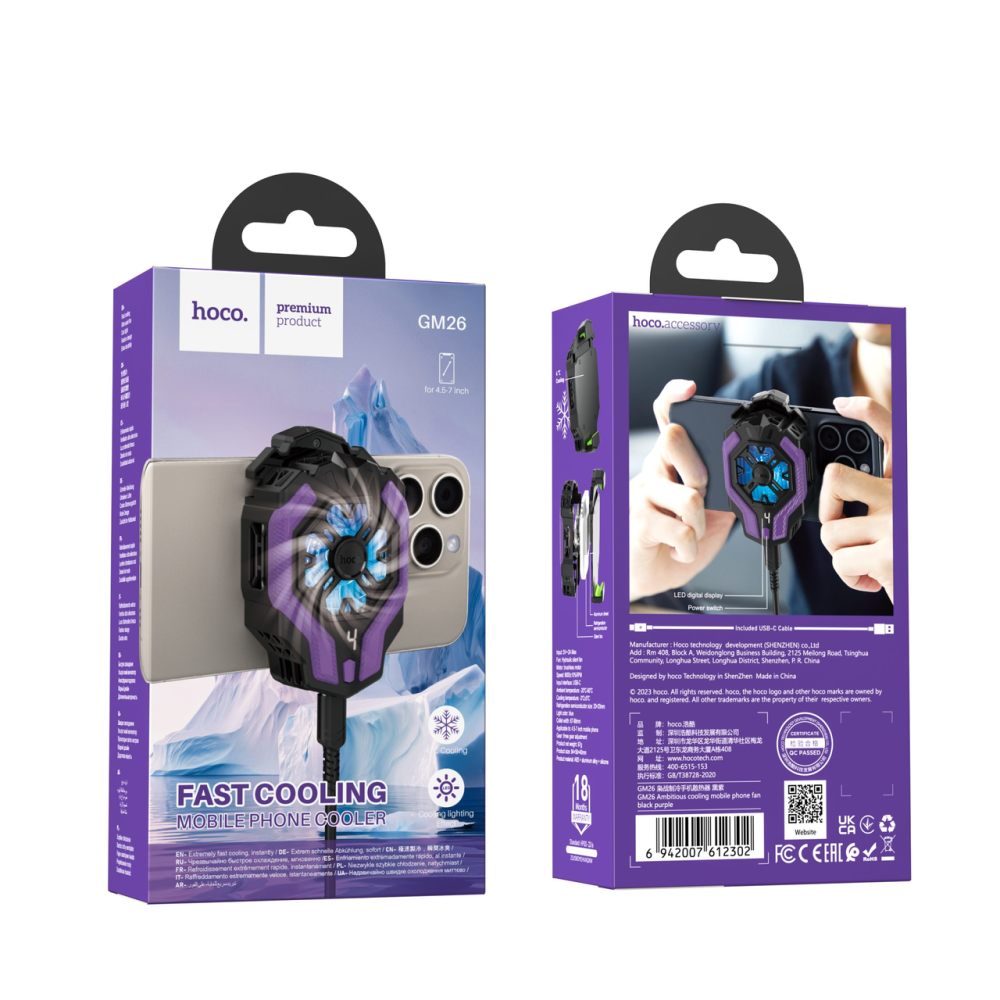 Мобильный кулер HOCO GM26 Ambitious cooling mobile phone fan Black Киев - изображение 2