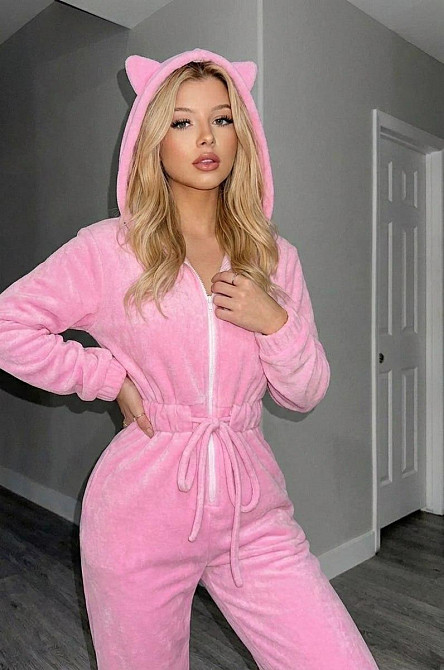 Жіночий стильний теплий комбінезон з вушками тринитка на флісі Рожевий, 44/46 Одеса - фото 7