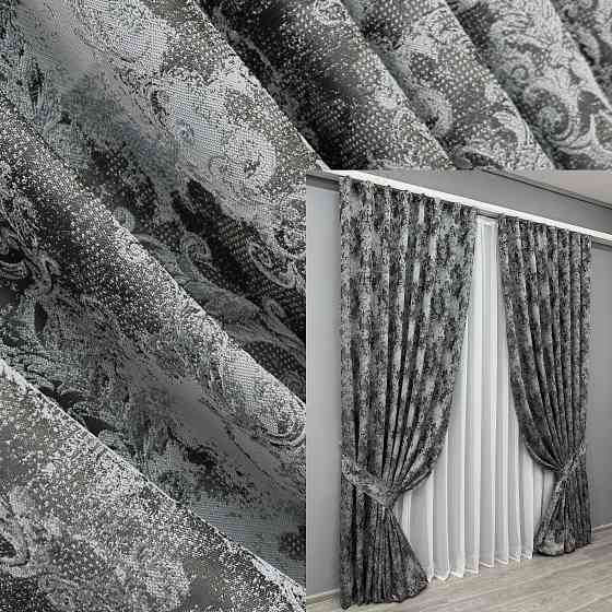 Комплект готових штор VR-Textil Льон Преміум № 1838ш Графітовий з сірим 150х290 см 2 шт (33-0824) Київ