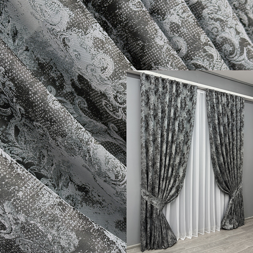 Комплект готових штор VR-Textil Льон Преміум № 1838ш Графітовий з сірим 150х290 см 2 шт (33-0824) Київ - фото 1