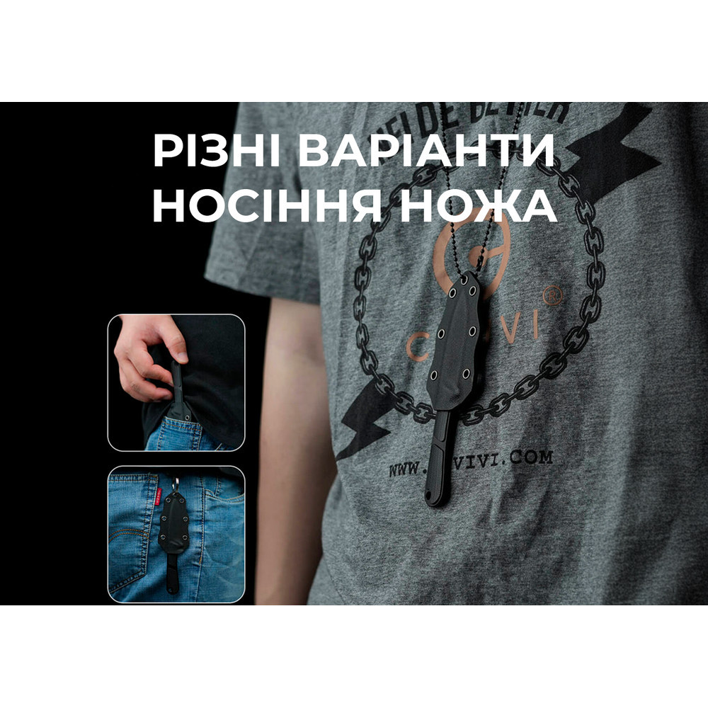 Нож фиксированный тактический Civvi Mini Elementum, (5.7 см) Nitro-V / G10 черный Киев - изображение 8