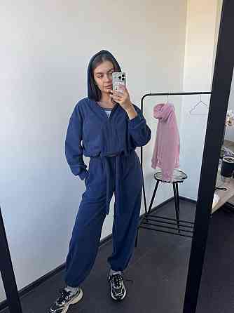 Женский теплый прогулочный костюм двойка: худи и брюки двусторонний полар флис Темно-синий, 44/48 Одесса