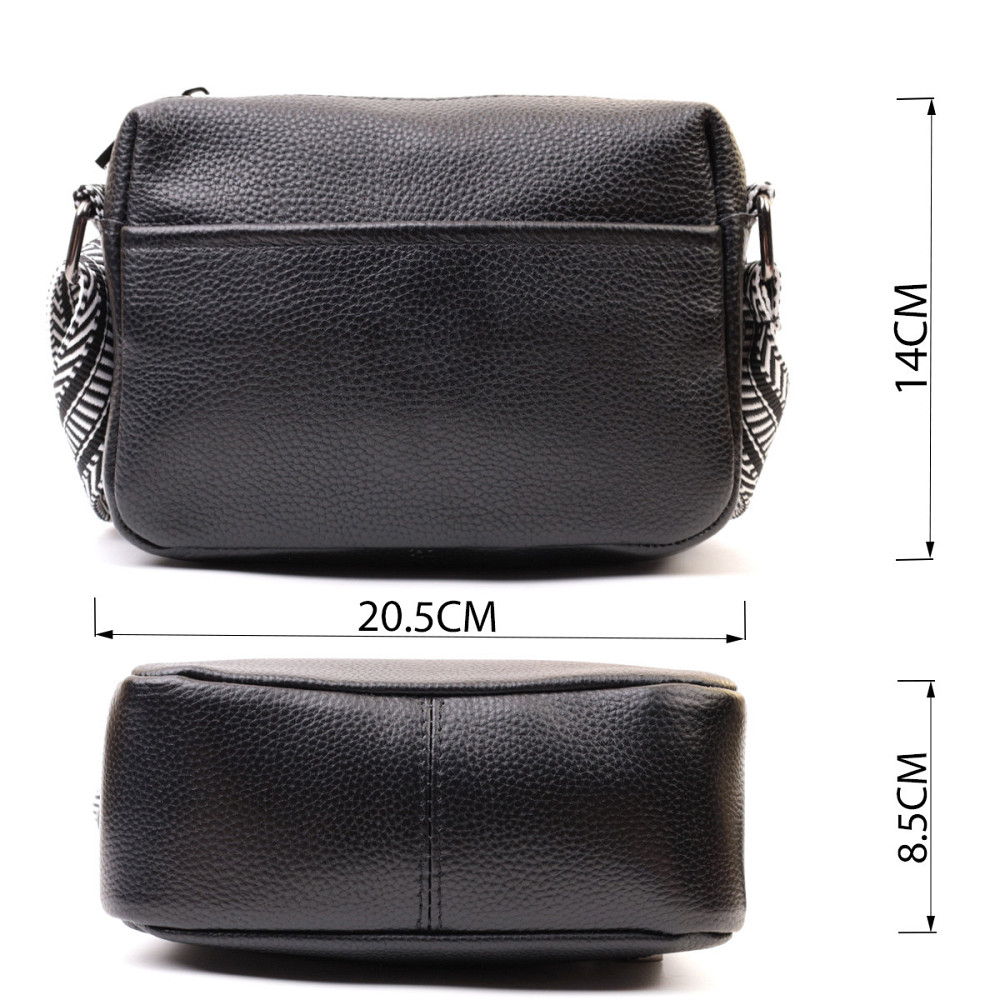 Сумка на одне відділення в класичному кольорі з натуральної шкіри Vintage 22606 Чорна Київ - фото 3