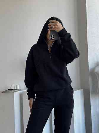 Женский теплый костюм двойка: кофта и штаны из турецкого флиса Черный, 50/52 Одесса