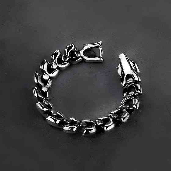 Сталевий чоловічий браслет у вигляді дракона RESTEQ — сріблястий браслет Дракон, довжина 19 см, 95 г Київ