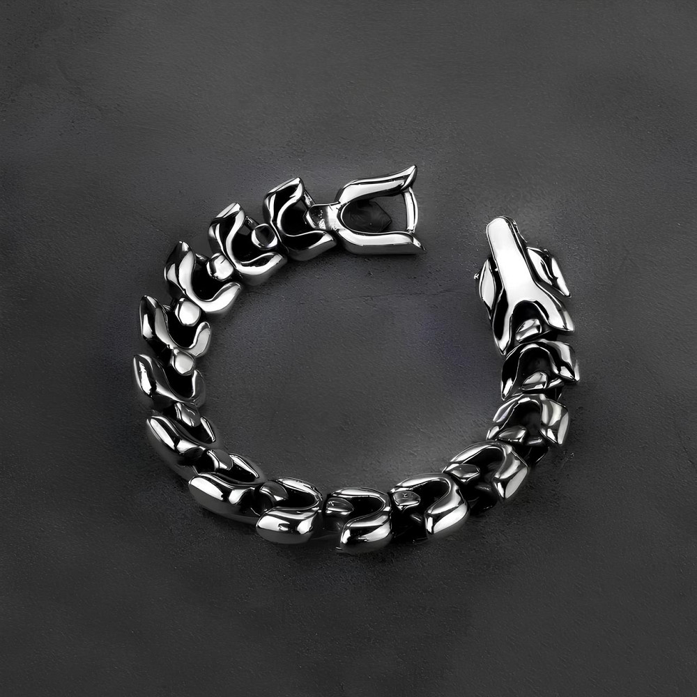 Сталевий чоловічий браслет у вигляді дракона RESTEQ — сріблястий браслет Дракон, довжина 19 см, 95 г Київ - фото 2