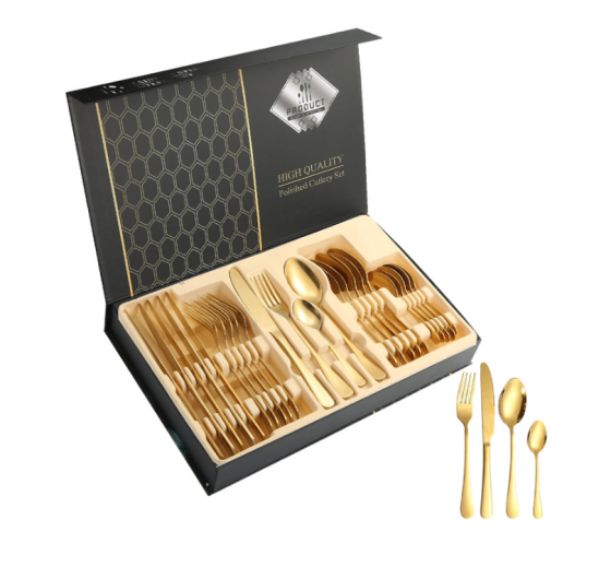 Набір золотих столових приладів 24 шт х 6 персон Нержавыюча сталь Подарункова коробка Кременчук