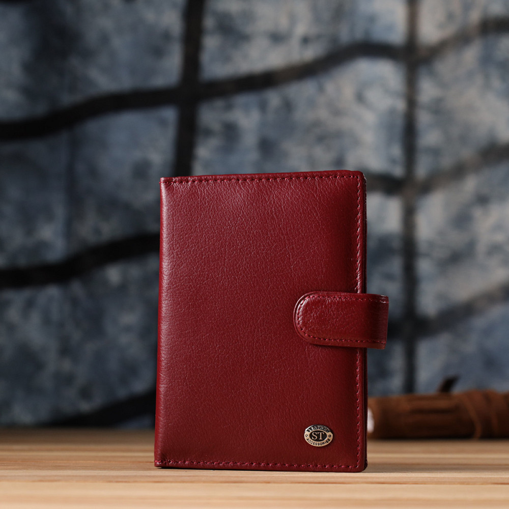 Жіноча шкіряна обкладинка для документів, бордова (ST Leather) Київ - фото 20