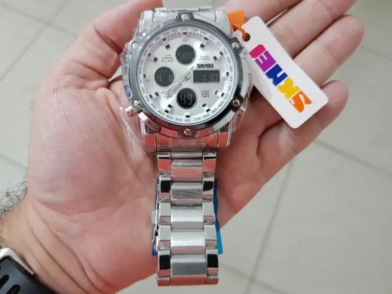 Классические наручные часы Skmei 1389 серебристые с черным Серебристый с белым Киев