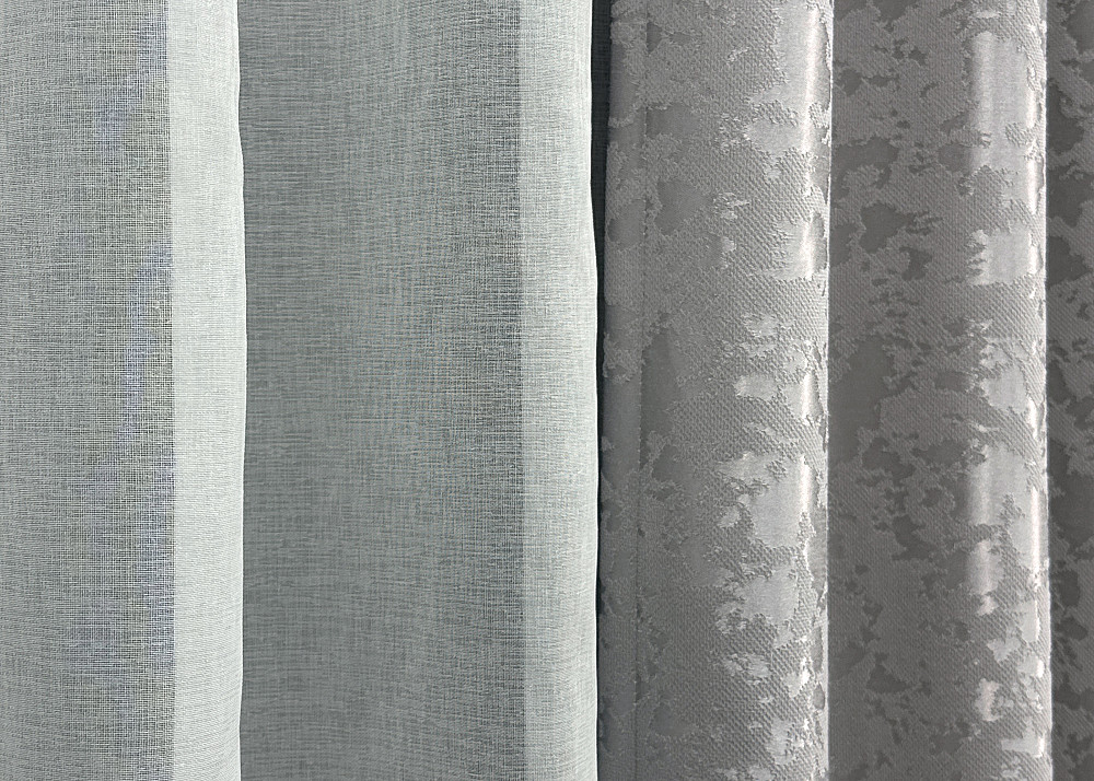 Комплект штор VR-Textil Лен Мрамор 150х270 2шт и Тюль 400х270 1714ш-1276т Серый с белым 71-009/3 Киев - изображение 6