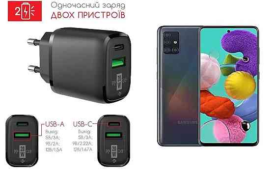 Сетевое зарядное устройство для Samsung Galaxy A71, 20W 3A, Quick Charge 3.0 Киев