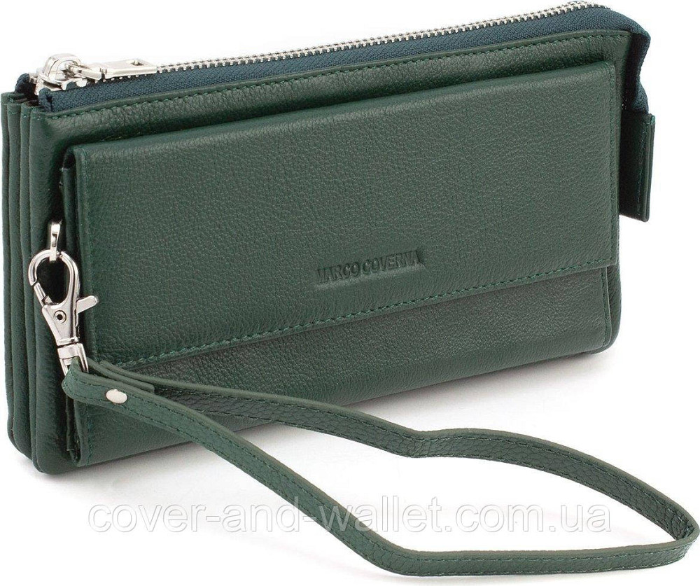 Зеленый женский кошелек-клатч из натуральной кожи с ремешком для руки Marco Coverna MC-6052 Киев - изображение 1