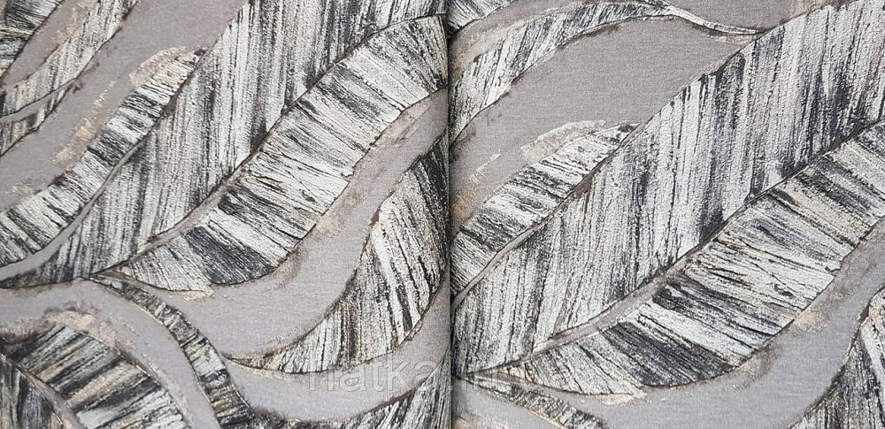 Шпалери вінілові на флізеліновій основі Rasch Ascona 1.06х10 листя структурні чорні сірі із золотистим Київ - фото 1