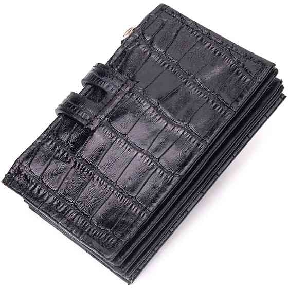 Удобный картхолдер из натуральной кожи с тиснением под крокодила KARYA 21331 Черный Киев
