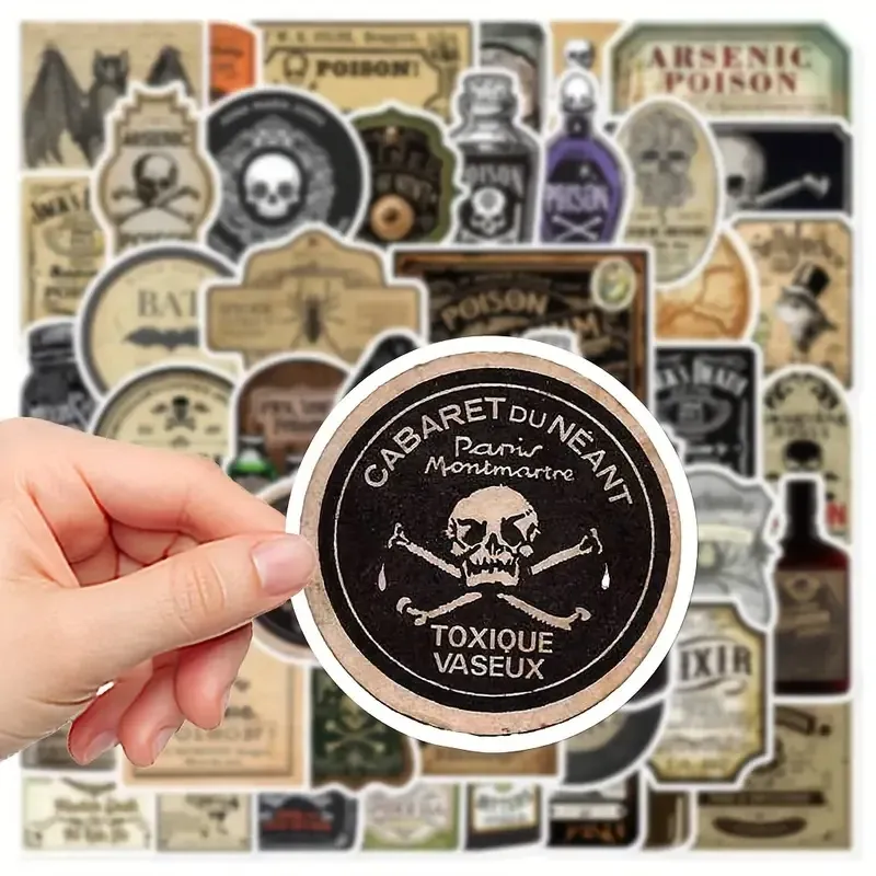Набор винтажных наклеек «Этикетки яда», 50 шт, винил, \~5,5 см Киев - изображение 5