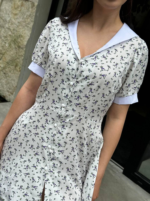 Женское платье из штапеля с белым воротником Фиолетовые цветы M-L Харьков - изображение 4