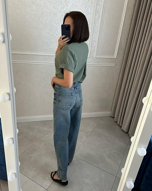 Женская легкая базовая рубашка с коротким рукавом на пуговицах американский креп 46/48, Оливка Одесса - изображение 4