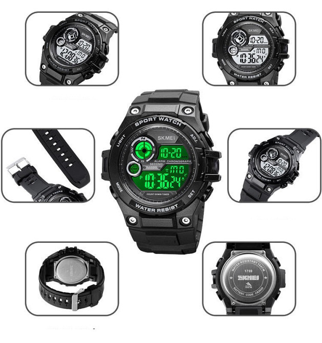 Чоловічий спортивний наручний годинник Skmei 1759 водонепроникні 10 АТМ (Чорні) Вінниця - фото 6