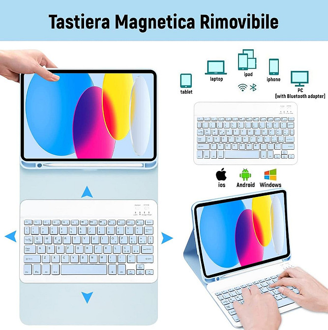 Чохол-клавіатура Lielax для iPad 10th Gen 10.9" Blue Італійська QWERTY знімна Bluetooth клавіатура тримач стилуса PU Київ - фото 4