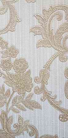 Обои виниловые на флизелине AdaWall Seyyah 1.06х10 вензеля завитки крупные структурные золотом на серо бежевом Киев
