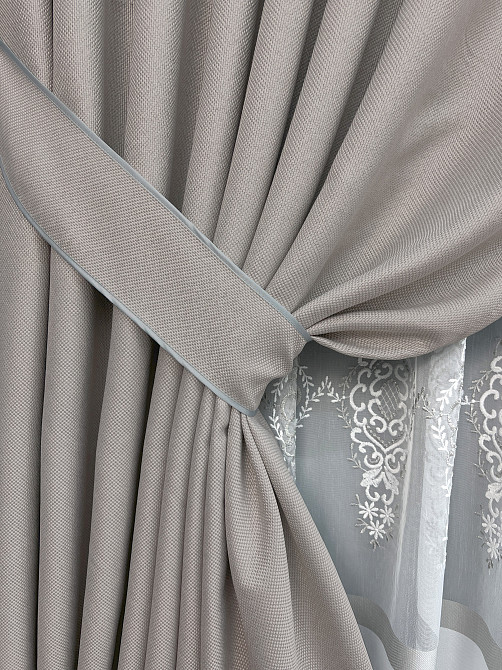 Комплект штор VR-Textil Лен Мешковина 100х270 2шт и Тюль 400х270 867ш-1701т Светло-серый с белым 71-179/2 Киев - изображение 4