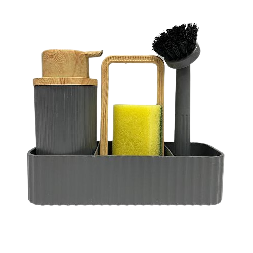 Набір для кухонної мийки 4 предмети (диспенсер, щітка для миття посуду, губка кухонна, підставка) сірий BT-4504 ECO Євроголд Житомир