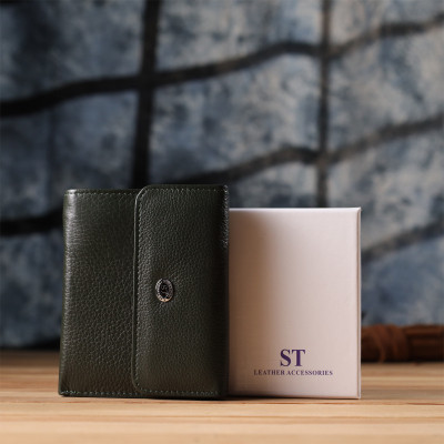 Гаманець ST Leather З натуральної шкіри Зелений (23074) Вінниця - фото 5