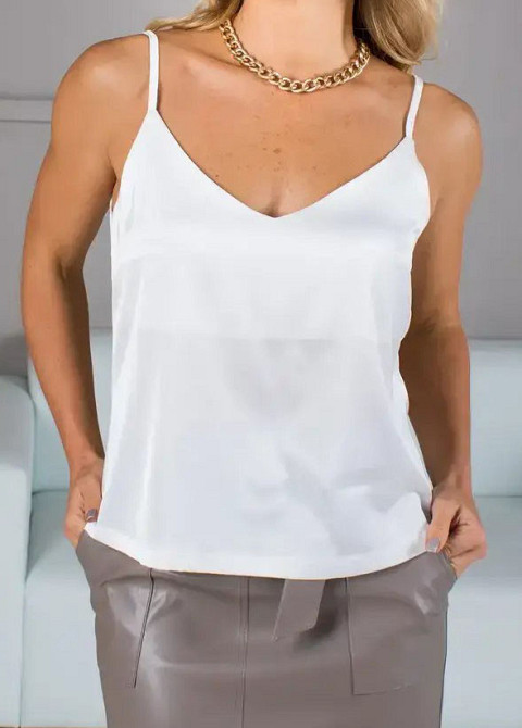 Шовкова майка на тонких бретельках Білий XL/2XL Харків - фото 2