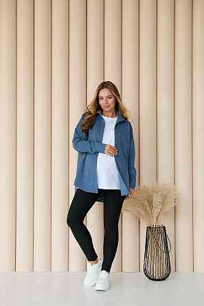 Женская рубашка для беременных стиля oversize из микровельвета Varna размер 2XL-3XL Lullababe джинсовая Кривой Рог