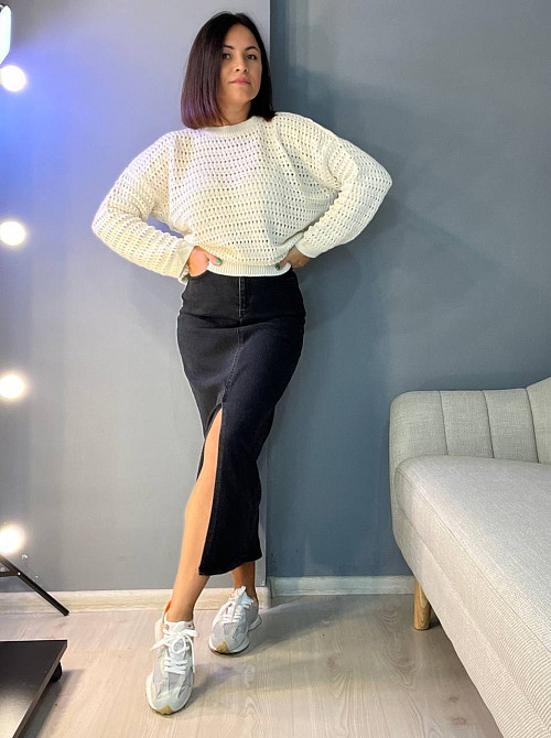 Свитер женский MIX RAY 6766 ажурная вязка прозрачная сетка паутинка, молочний, one size Киев - изображение 11