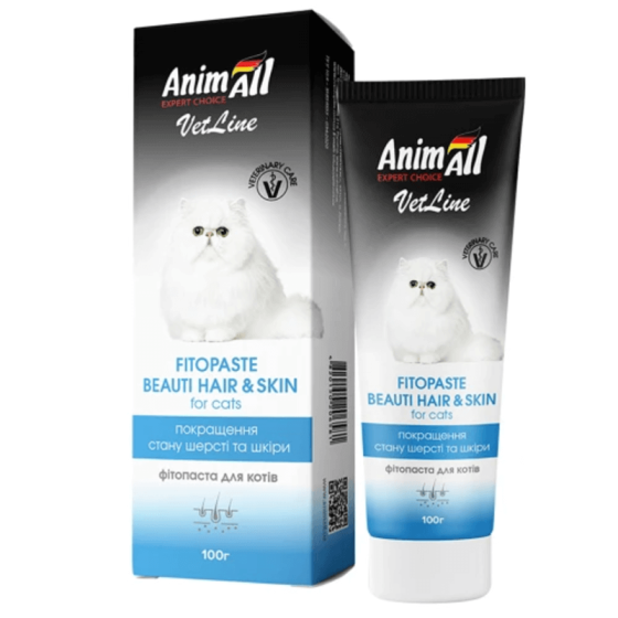 Фітопаста AnimAll VetLine Beauty Hair&Skin для поліпшення якості шерсті у котів, 100 г Київ